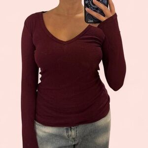 American Eagle Outfitters Deep Red V-Neck Blouse